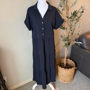 Tommy Hilfiger Navy Tiered Button-Front Maxi Dress